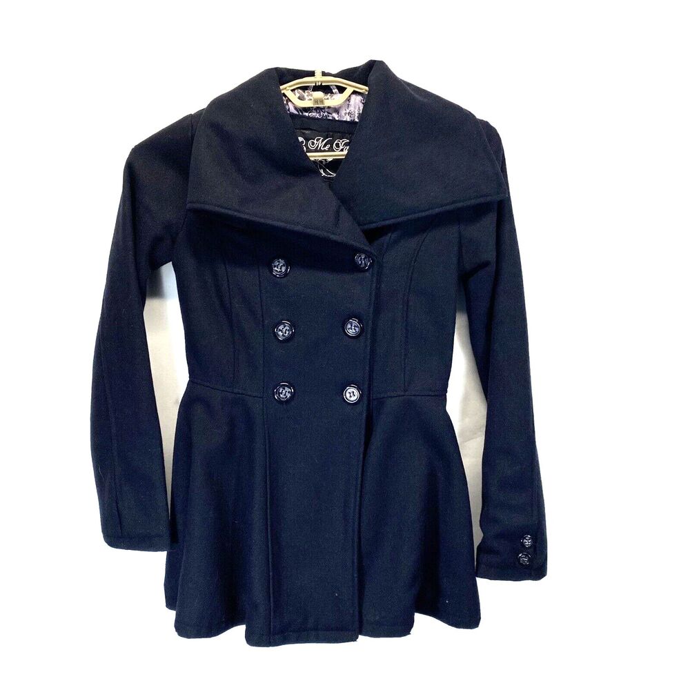 Me Jane Women's Double Breast Peacoat Size XS Black Lined Polyester/Wool RN57686